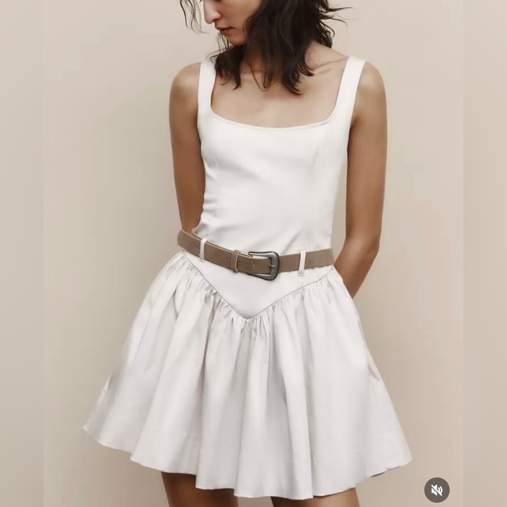 NWT 🌟 Zara Cream belted mini dress XS - Picture 6 of 10